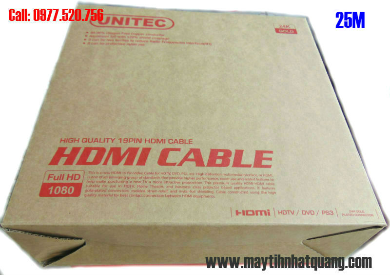 Dây HDMI dài 25m Unitec Y-C170 chuẩn 1.4 có chíp khuếch đại